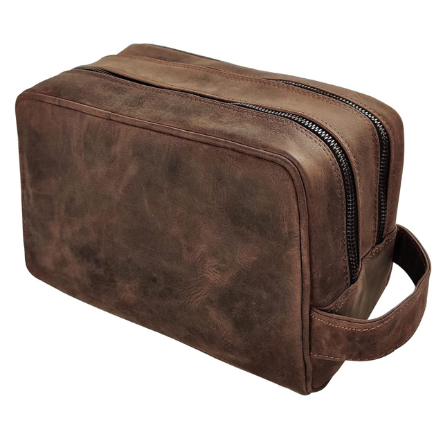 Leather Toiletry Bag For Men & Women - Multifunctional Travel Organizer, Shaving Kit, Makeup Kit, Cosmetic Pouch - Travel Toiletries Gifts For Men
