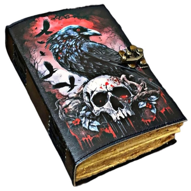 Book of Shadows Journal Leather Gothic Journal Magical Raven Skull Spiral Notebook Mystery Crow Journal Grimoire Witchcraft Spellwork Journal Leather Sketchbook Leather Notebook gifts
