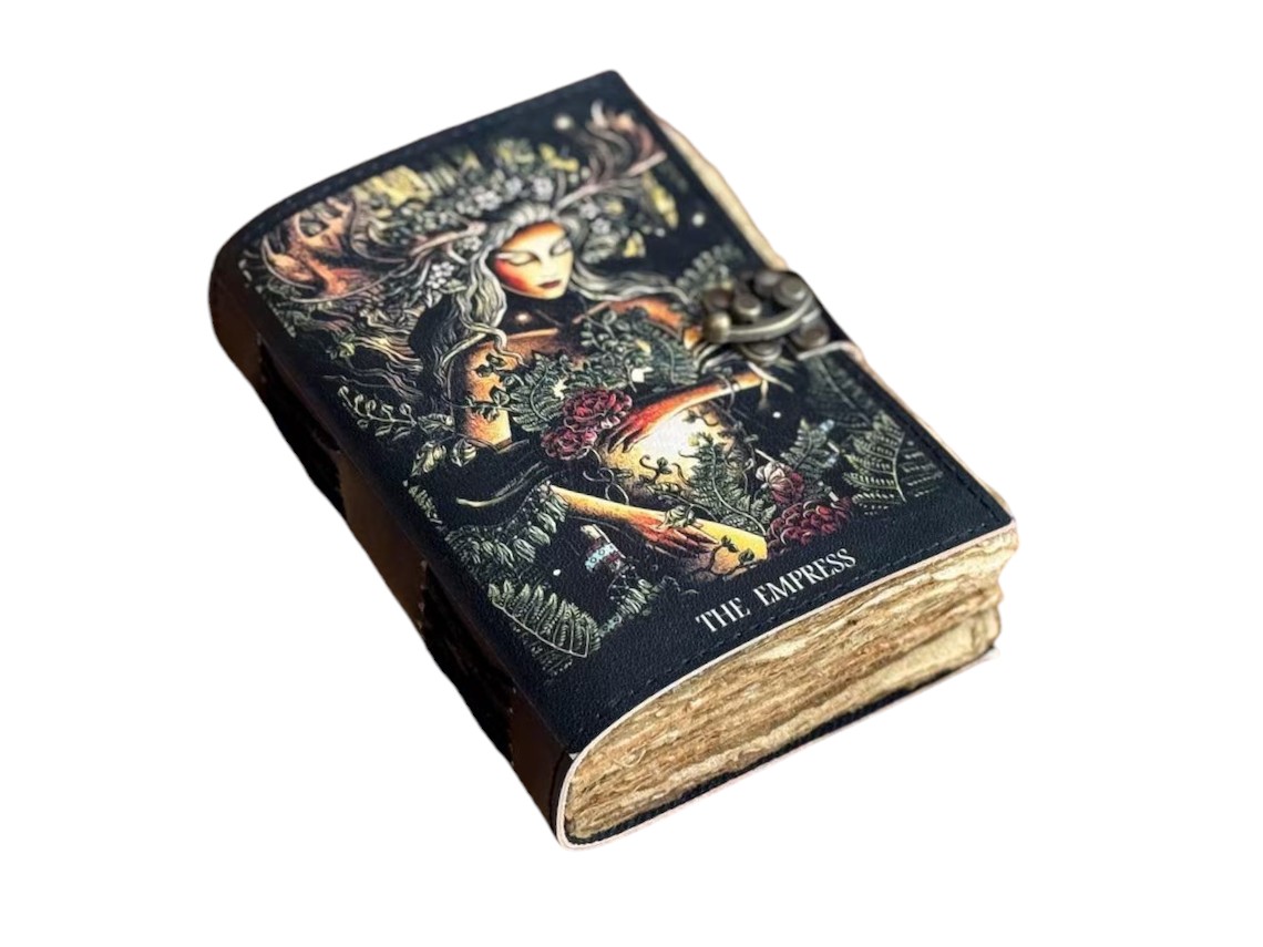 Blank Spell Book of Shadows Journal with Lock Clasp Handmade Leather Diary Printed Mother Earth Prayer Pagan Witchcraft notebook