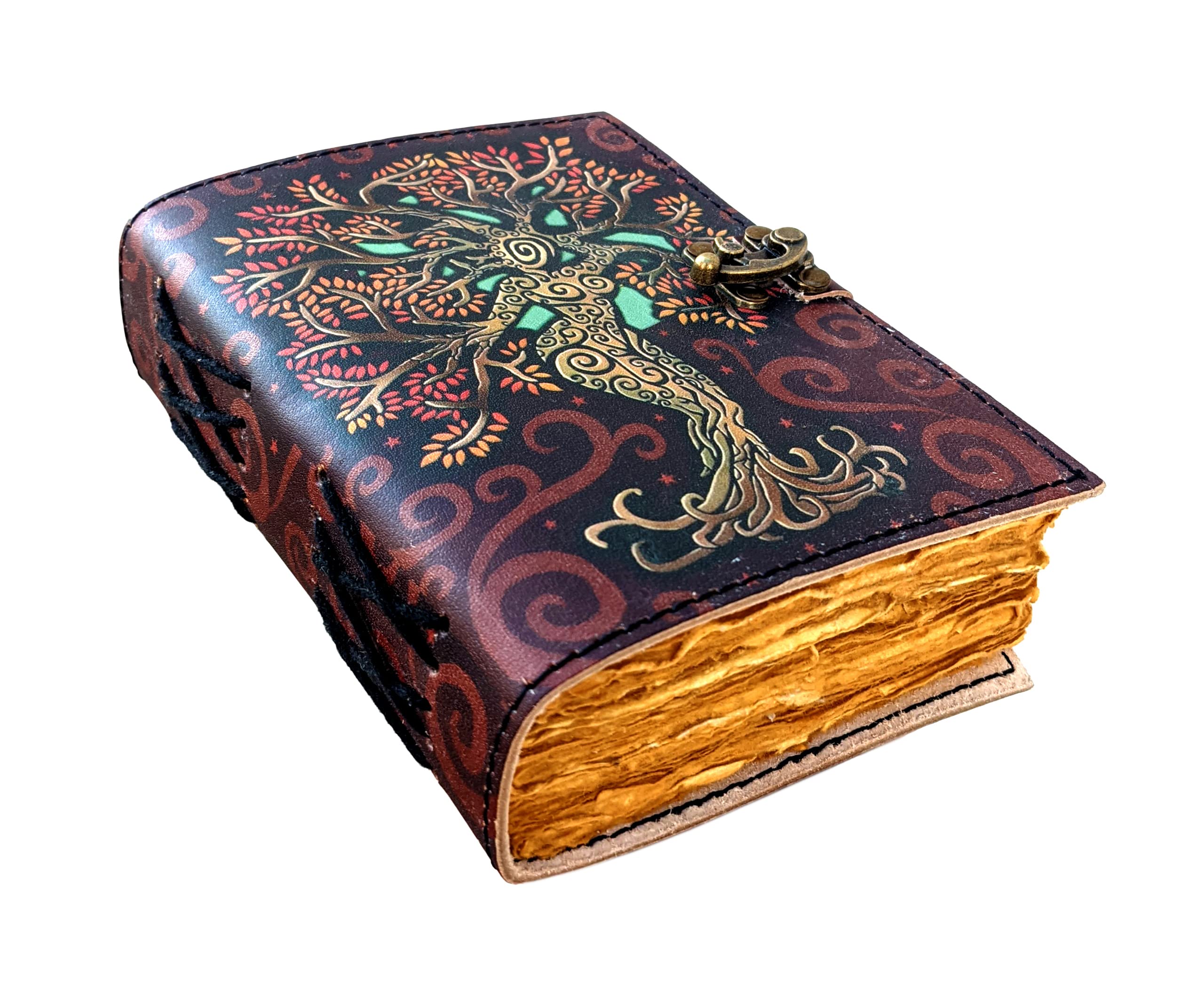 Blank Spell Book Of Shadows - Journal With Lock Clasp - Witchcraft Supplies - Vintage Handmade Leather Diary - Embossed Prayer Pagan - Wiccan Notebook Daily