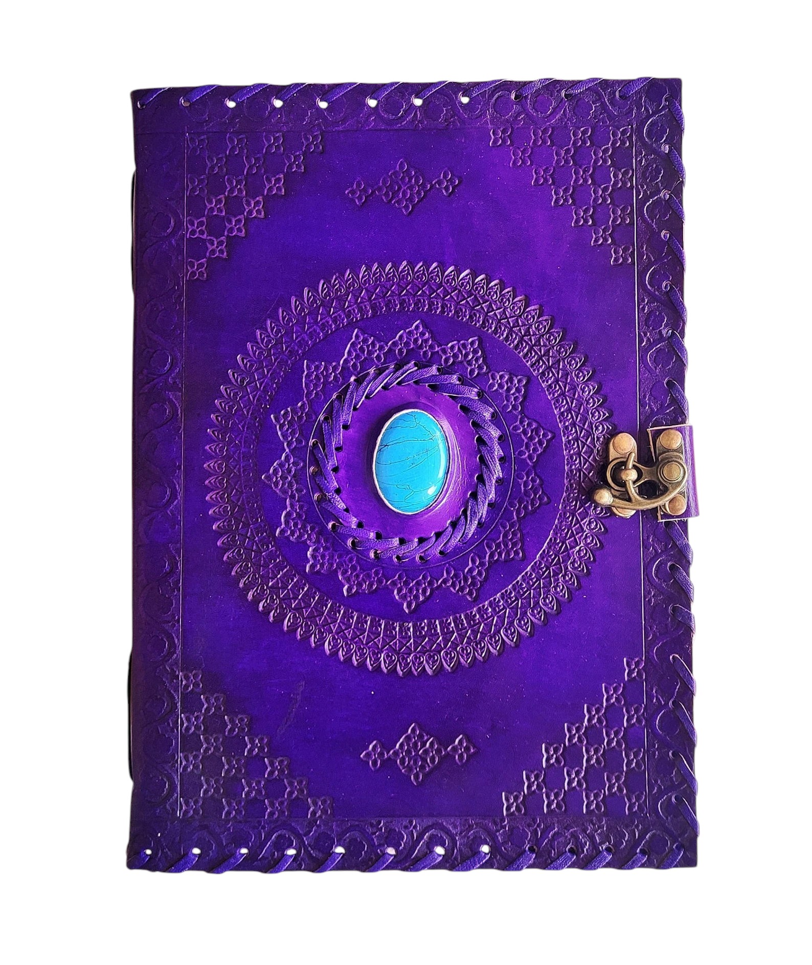 Large Leather Journal with Lock, Spell Book Journal, Embossed Leather Grimoire Journal Notebook