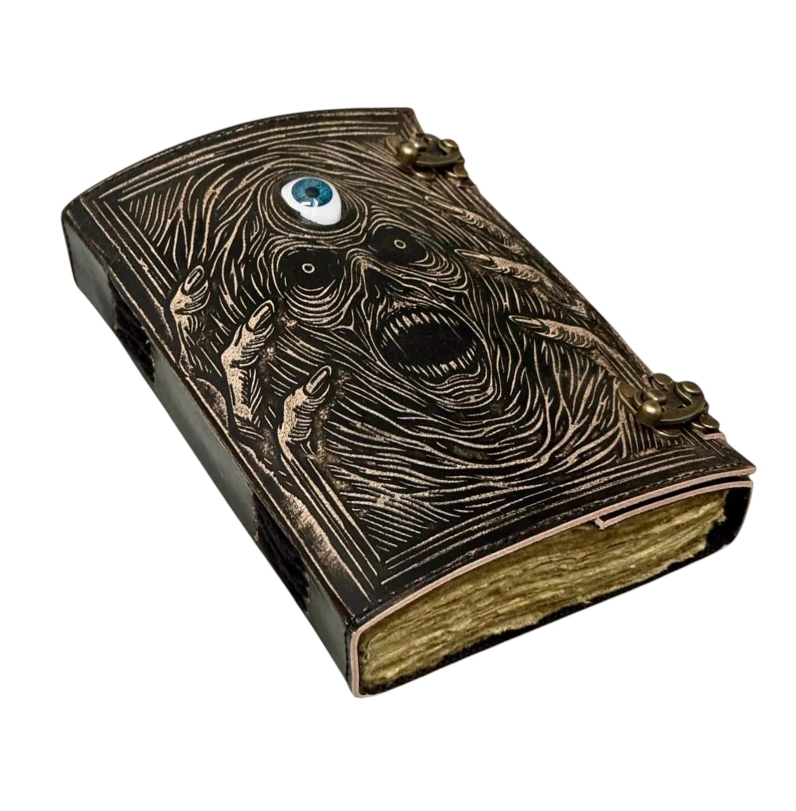 Skull Evil Eye Realistic Leather Journal | Evil Eye Theme- 220 Vintage Pages | 2 Color Choices | 2x Brass Locks - Personalised A5 Journal