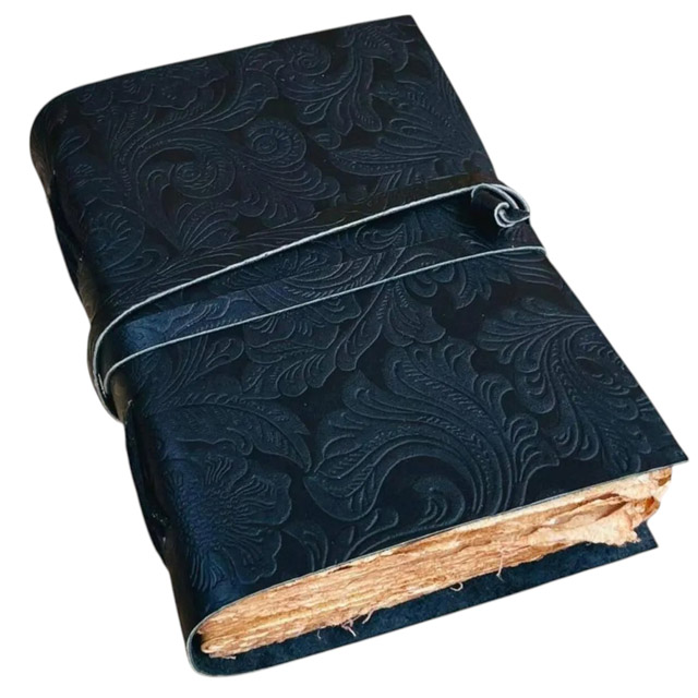 Black Embossed Leather Journal Gifts, Blank Spellbook of Shadows Antique Aged Deckle Pages Sketchbook, Christmas Gift for Writers, Journals.